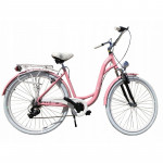 Dámsky retro bicykel 28" Lavida 7-prevodový hlinikový [A] Ružový, biele kolesá